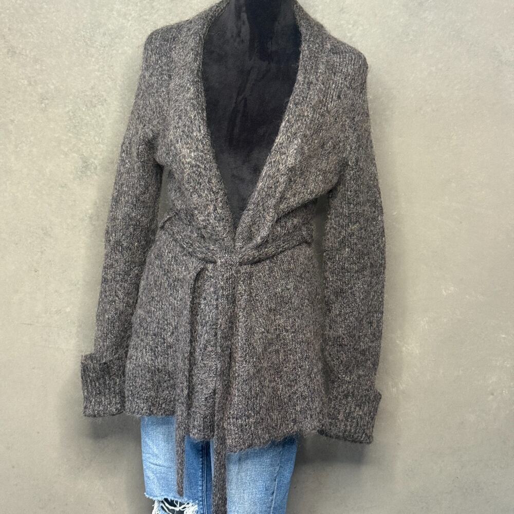 Vintage 90s Express Mohair Wool Blend Fuzzy Wrap Cardigan Sweater Brown M